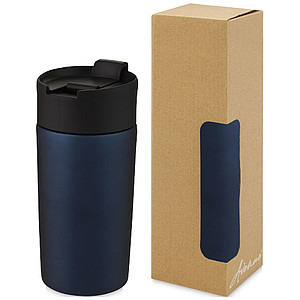 Nerezový termohrnček s medenou izoláciou 330ml, s plastovým viečkom, modrý