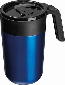 Nerezový termohrnček s plastovým viečkom a uchom, 400ml, modrý