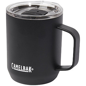 Nerezový termohrnček s uchom a plastovým viečkom, 350ml, čierny