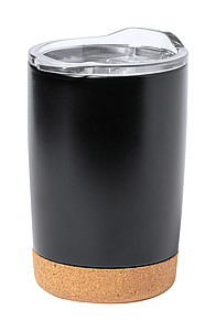 Nerezový termohrnek 380ml s korkovým dnem, černý