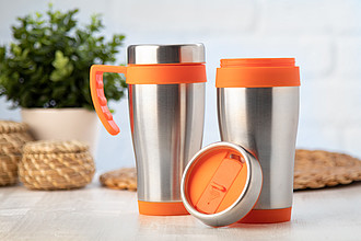 Nerezový termohrnek, 450ml, oranžové detaily