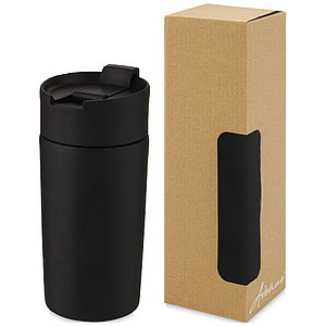 Nerezový termohrnek s měděnou izolací 330ml, s plastovým víčkem, černý