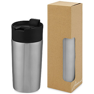 Nerezový termohrnek s měděnou izolací 330ml, s plastovým víčkem, stříbrný