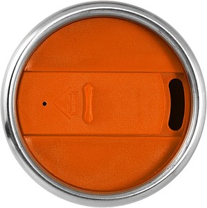 Nerezový termohrnek s plastovým vnitřkem, objem 470 ml, stříbrná/oranžová