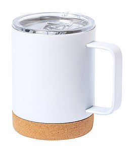 Nerezový termohrnek s víčkem a korkovým dnem, 330ml, bílý