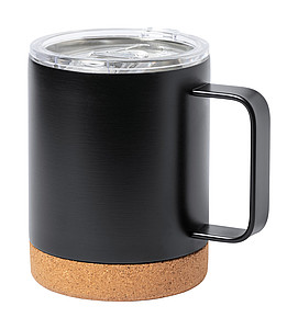 Nerezový termohrnek s víčkem a korkovým dnem, 330ml, černý