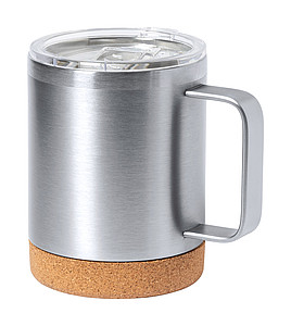 Nerezový termohrnek s víčkem a korkovým dnem, 330ml, stříbrný