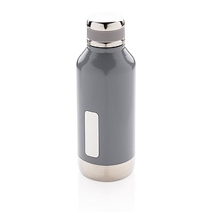 Nespretoková termo fľaša s platničkou na logo, sivá