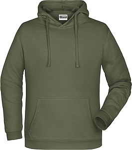 Pánská mikina s kapucí James Nicholson sweat hoodie men, tmavá zelená vojenská, vel. L