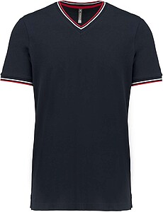 Pánské tričko Kariban PIQUÉ KNIT V-NECK, námořní modrá/červená/bílá, velikost 3XL