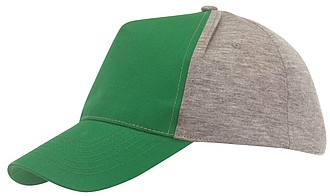 Päťpanelová šiltovka, s nastavovaním na suchý zips, šedo-zelená