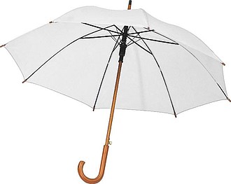 PERIL Automatický deštník s dřevěnou rukojetí, RPET, bílý - ekologické reklamní předměty