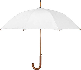 PERIL Automatický deštník z recyklovaného polyesteru, dřevěná rukojeť, bílá