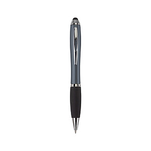 Plastová propiska, černá n., konec jako stylus, šedá