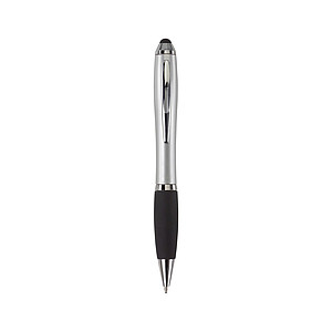 Plastová propiska, černá n., konec jako stylus, stříbrná