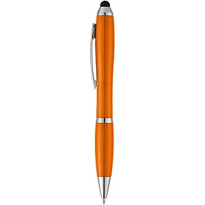 Plastová propiska se stylusem, náplň černá, oranžová