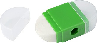 Plastové ořezávátko na tužky, s gumou, zelené - reklamní předměty
