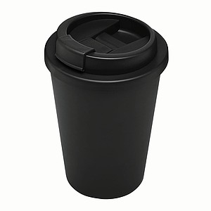 Plastový dvojvrstvový hrnček s viečkom, 300 ml, čierny