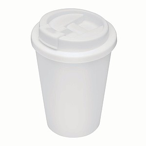 Plastový dvouvrstvý hrnek s víčkem, 300ml, bílý