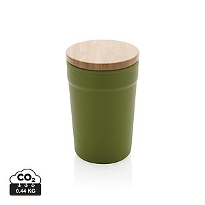Plastový hrnček s bambusovým viečkom, 300ml, zelený