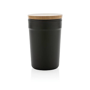 Plastový hrnek s bambusovým víčkem, 300ml, černý