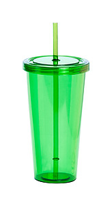 Plastový pohár na pitie s viečkom a slamkou, 750ml, transparentný zelený