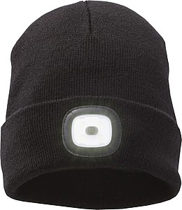Pletená čepice s LED čelovkou, černá