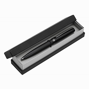 PLUMO Kovové kuličkové pero s otočným mechanismem v dárkové krabičce, modrá náplň, černá