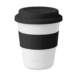Pohárik so silikónovým úchopom a viečkom, 350 ml, čierna