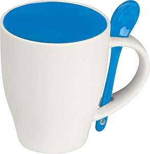 Porcelánový hrnček 250 ml s lyžičkou, modrá