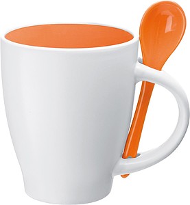 Porcelánový hrnček 250 ml s lyžičkou, oranžová