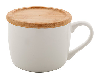Porcelánový hrnček 400 ml s bambusovým podložkou