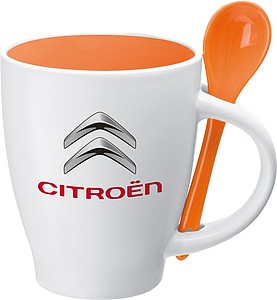 Porcelánový hrnek 250 ml se lžičkou, oranžová