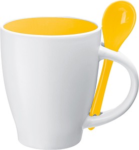 Porcelánový hrnek 250 ml se lžičkou, žlutá