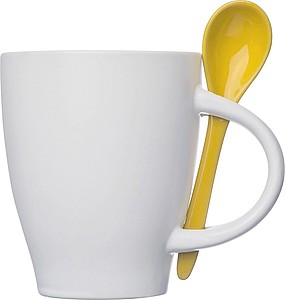 Porcelánový hrnek 250 ml se lžičkou, žlutá