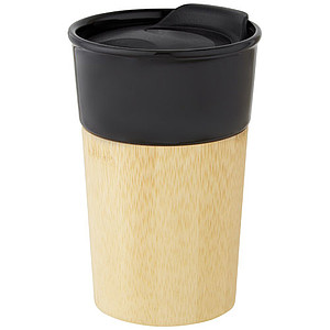 Porcelánový hrnek 320 ml s bambusovou vnější stěnou, černý