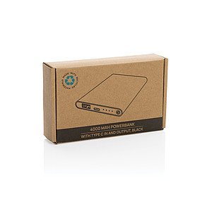 Powerbanka 4000mAh, recyklovaný plast a hliník, černá