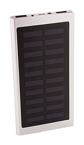 Powerbanka 4000mAh se solárním dobíjením, tělo z recyklovaného hliníku, stříbrná