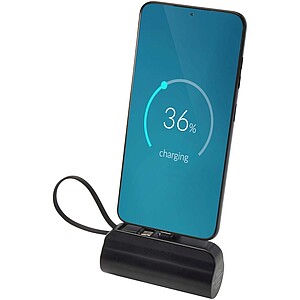 Powerbanka 5000 mAh 10W z recyklovaného plastu s konektorom typu C, sklápacím stojanom a káblom 2 v 2, čierna