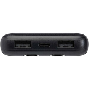 Powerbanka z recyklovaného plastu s kapacitou 10 000 mAh a výkonem 10 W se dvěma vestavěnými kabely, černá