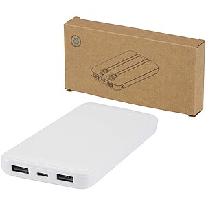 Powerbanka z recyklovaného plastu s kapacitou 10 000 mAh a výkonom 10 W s dvoma zabudovanými káblami, biela