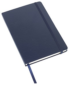 Poznámkový blok A5 s gumičkou, záložkou a kapsou, modrý
