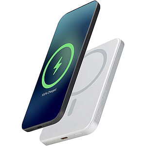 Prenosná nabíjačka Avis 5000 mAh RCS z recyklovaného hliníka s magnetickým pripojením, strieborná