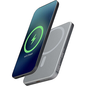 Přenosná nabíječka Avis 5000 mAh RCS z recyklovaného hliníku s magnetickým připojením, šedá