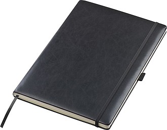 Psací blok A4, linkovaný černý s gumičkou