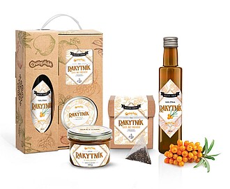 RAKELO Dárková rakytníková sada (100% BIO rakytníková šťáva, rakytníkový čaj a rakytníkový džem)