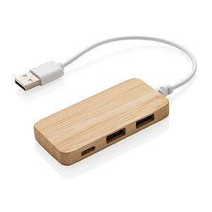 RAMES Bambusový rozbočovač s dvoma USB A 2.0 a jedným USB C portom