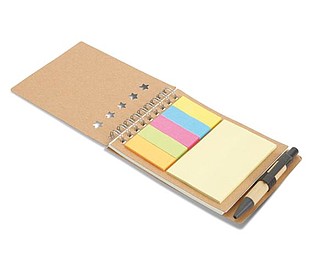 Recyklovaný zápisník s kroužkovou vazbou, bločky a pero