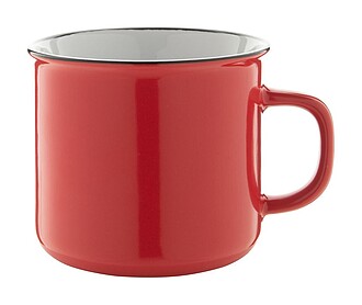 Retro keramický hrnček s čiernym okrajom 300 ml, červený/biely vo vnútri