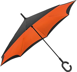 REVERSE Deštník, sklápějící se suchou stranou ven s rukojetí tvaru C, oranžová - reklamní deštníky